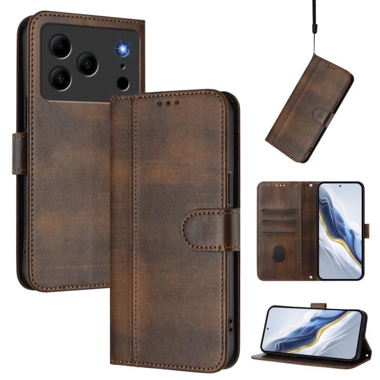 Line Splicing Buckle Retro Leather Phone Case, For Doogee Note 56 / Note 56 Pro, For Doogee N60 Pro, For Doogee Note 59 / 59 Pro