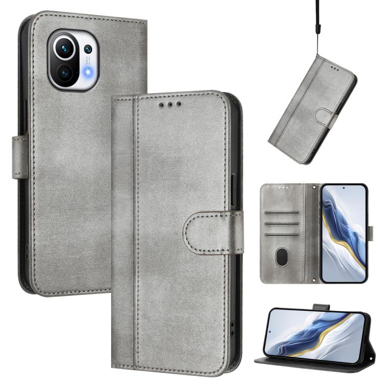 Line Splicing Buckle Retro Leather Phone Case, For Xiaomi Mi 11