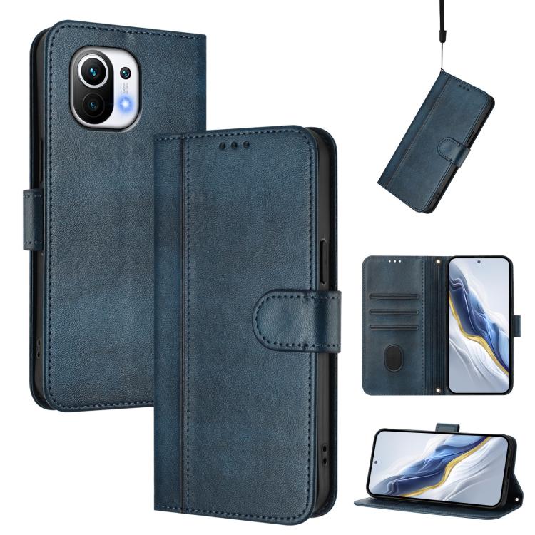 Line Splicing Buckle Retro Leather Phone Case, For Xiaomi Mi 11