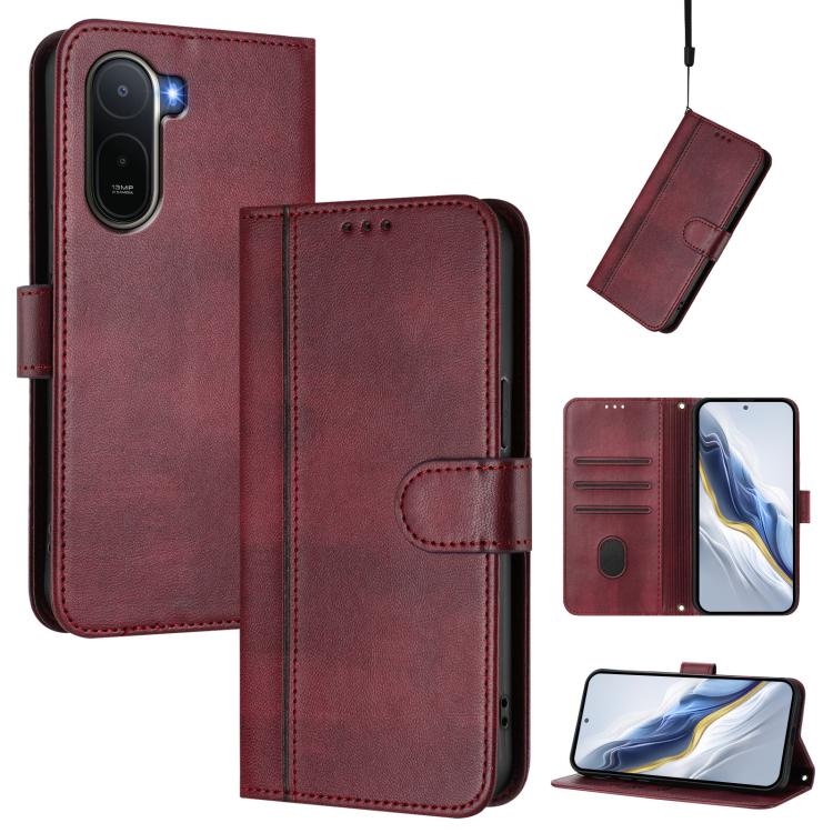 Line Splicing Buckle Retro Leather Phone Case, For Xiaomi 17T Pro 5G, For Redmi A7 Pro 171mm / Poco C85x 5G, For Redmi 15a 5G