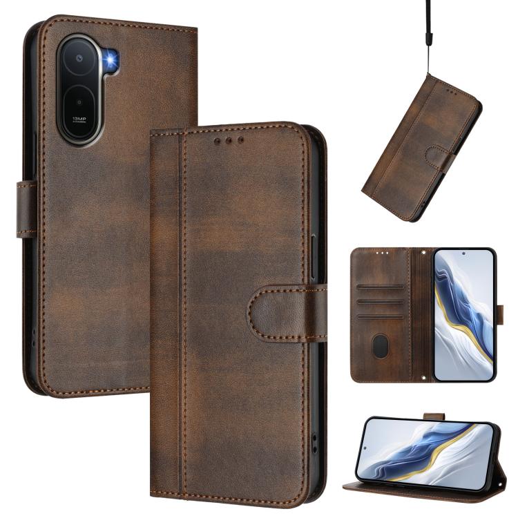 Line Splicing Buckle Retro Leather Phone Case, For Xiaomi 17T Pro 5G, For Redmi A7 Pro 171mm / Poco C85x 5G, For Redmi 15a 5G