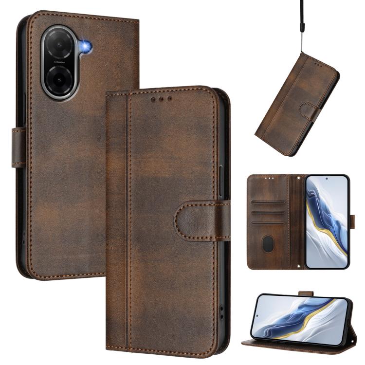 Line Splicing Buckle Retro Leather Phone Case, For Redmi A7 / A5 4G 171mm / Poco C71, For Xiaomi 17 Max 5G, For Redmi K90 Max 5G