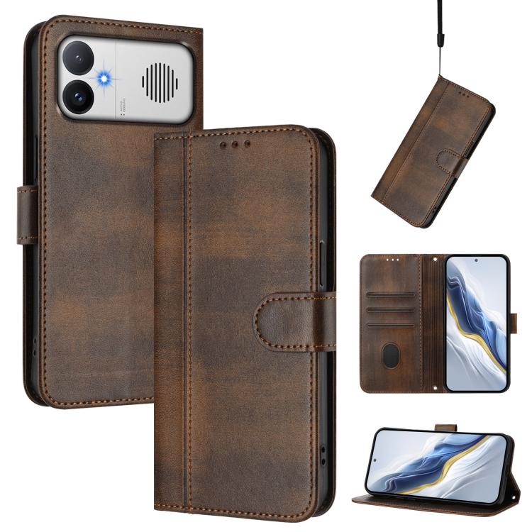 Line Splicing Buckle Retro Leather Phone Case, For Redmi A7 / A5 4G 171mm / Poco C71, For Xiaomi 17 Max 5G, For Redmi K90 Max 5G