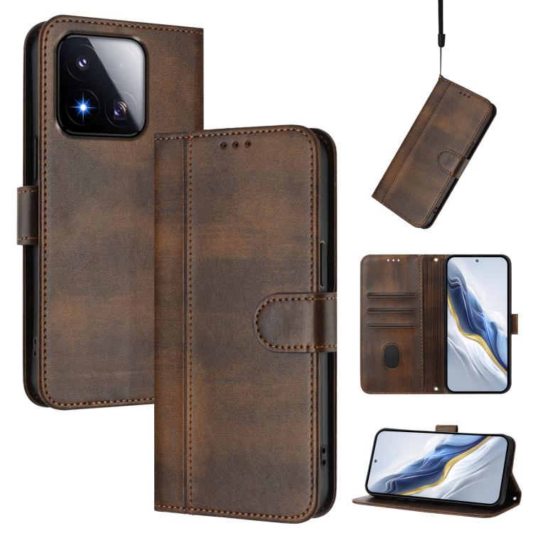 Line Splicing Buckle Retro Leather Phone Case, For Redmi A7 / A5 4G 171mm / Poco C71, For Xiaomi 17 Max 5G, For Redmi K90 Max 5G