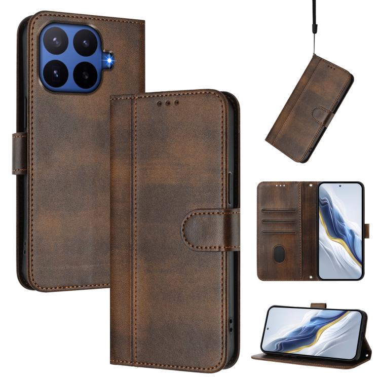 Line Splicing Buckle Retro Leather Phone Case, For Xiaomi 17T Pro 5G, For Redmi A7 Pro 171mm / Poco C85x 5G, For Redmi 15a 5G