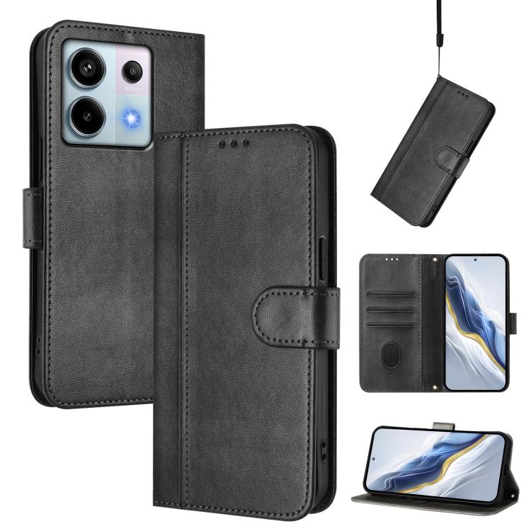 Line Splicing Buckle Retro Leather Phone Case, For Redmi 13C 5G / 4G Global, For Redmi Note 13 4G Global, For Redmi Note 13 Pro 5G Global