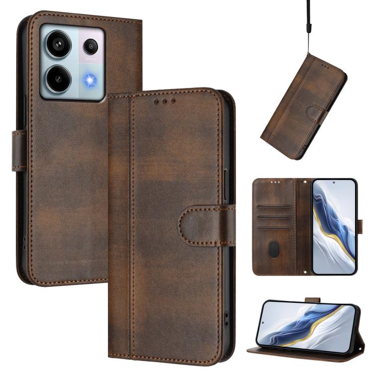 Line Splicing Buckle Retro Leather Phone Case, For Redmi 13C 5G / 4G Global, For Redmi Note 13 4G Global, For Redmi Note 13 Pro 5G Global