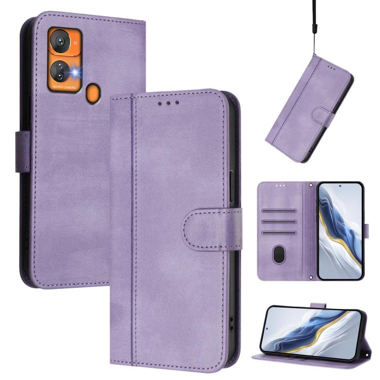 Line Splicing Buckle Retro Leather Phone Case, For Oukitel C33