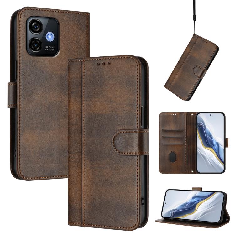 Line Splicing Buckle Retro Leather Phone Case, For Ulefone Note 20 Pro, For Ulefone Note 19, For Ulefone Note 16 Pro