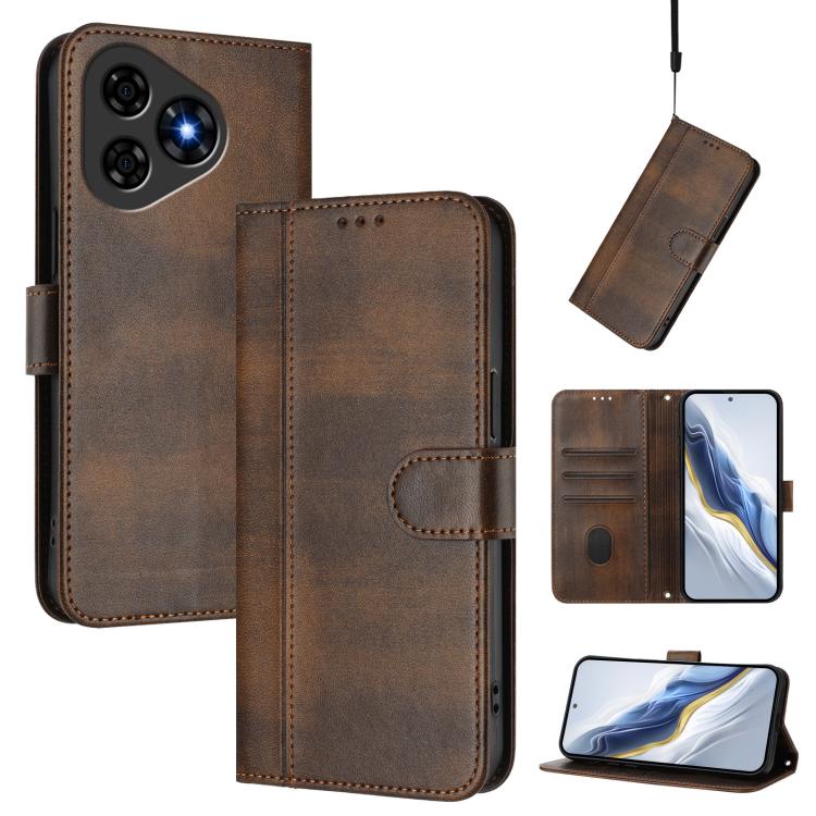 Line Splicing Buckle Retro Leather Phone Case, For Ulefone Note 20 Pro, For Ulefone Note 19, For Ulefone Note 16 Pro