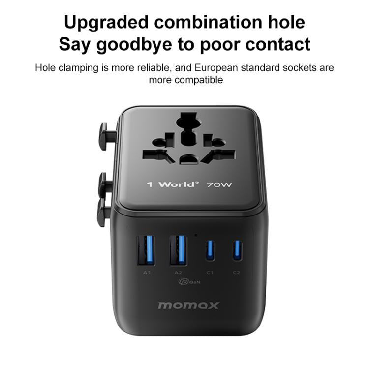 MOMAX UA22 1-World2 70W Dual AC Mini GaN Global Travel Fast Charging Socket(Desert Gold)