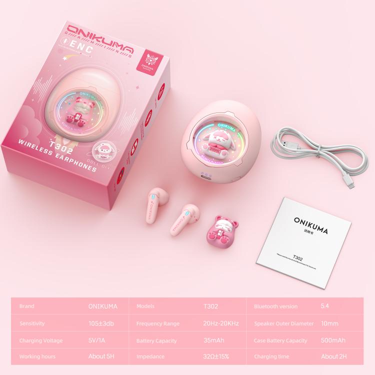 ONIKUMA T302 RGB Cute Unique Doll BT 5.4 Wireless Earphones(Pink)