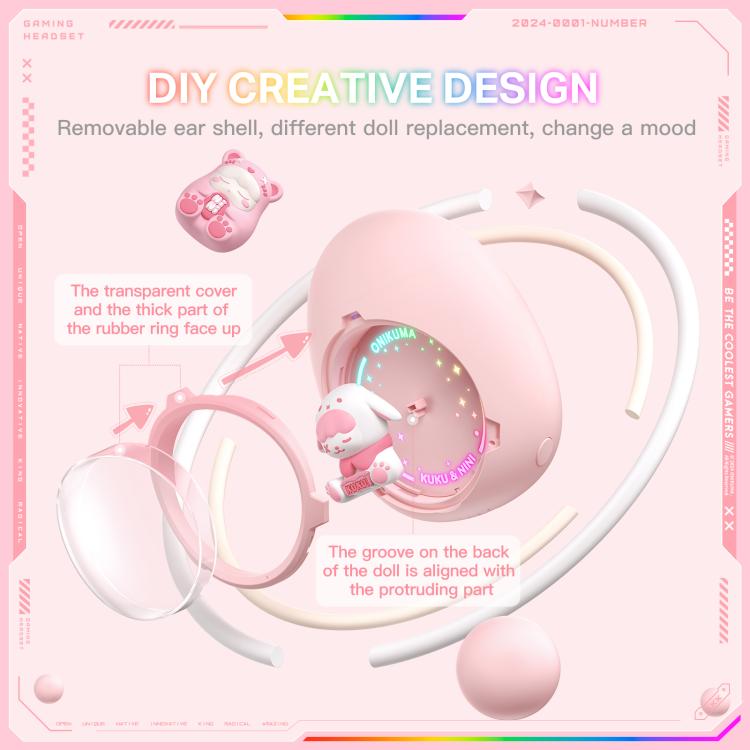 ONIKUMA T302 RGB Cute Unique Doll BT 5.4 Wireless Earphones(Pink)