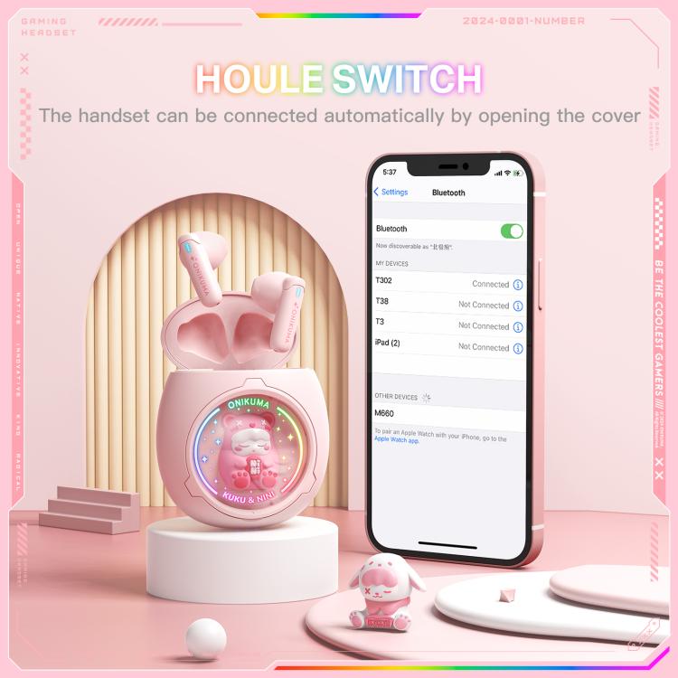 ONIKUMA T302 RGB Cute Unique Doll BT 5.4 Wireless Earphones(Pink)