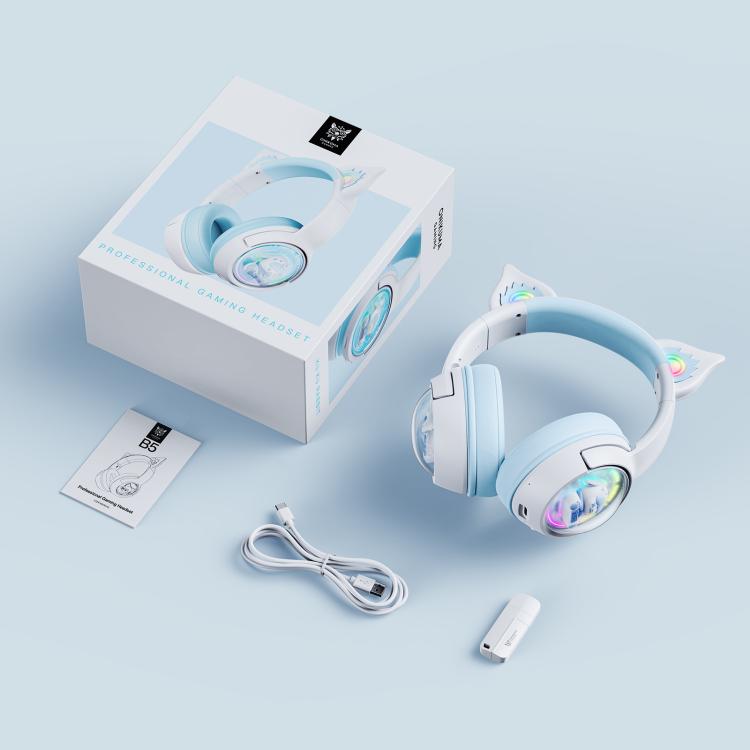 ONIKUMA B5 RGB BT / Wired / 2.4G Fox Shaped Headphones(White Blue)