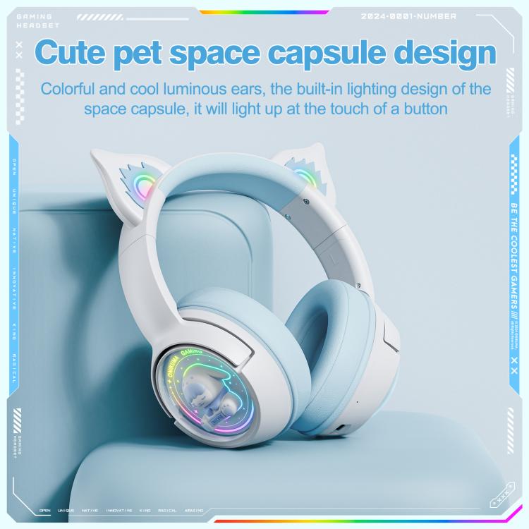 ONIKUMA B5 RGB BT / Wired / 2.4G Fox Shaped Headphones(White Blue)