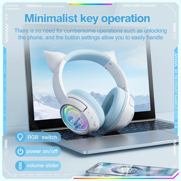 ONIKUMA B5 RGB BT / Wired / 2.4G Fox Shaped Headphones(White Blue)