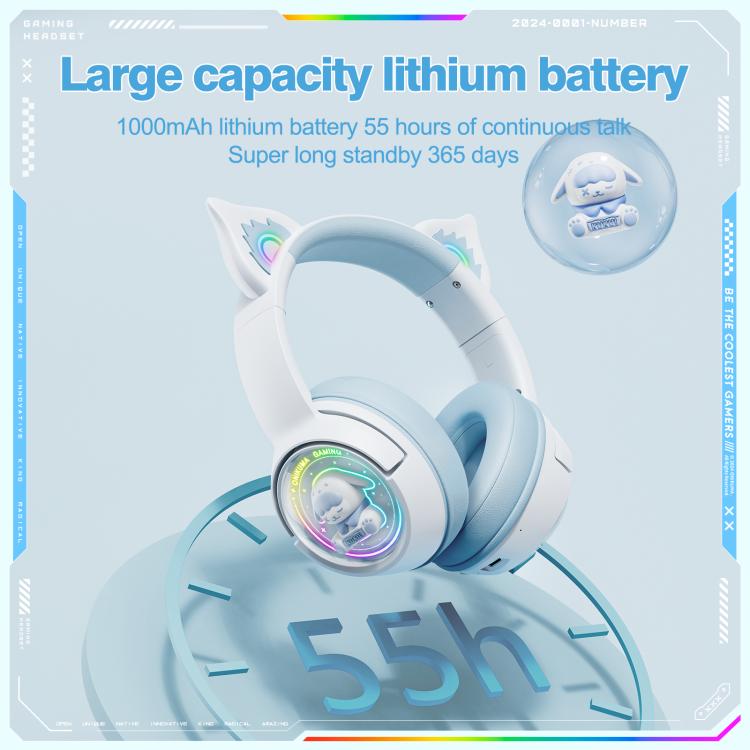 ONIKUMA B5 RGB BT / Wired / 2.4G Fox Shaped Headphones(White Blue)