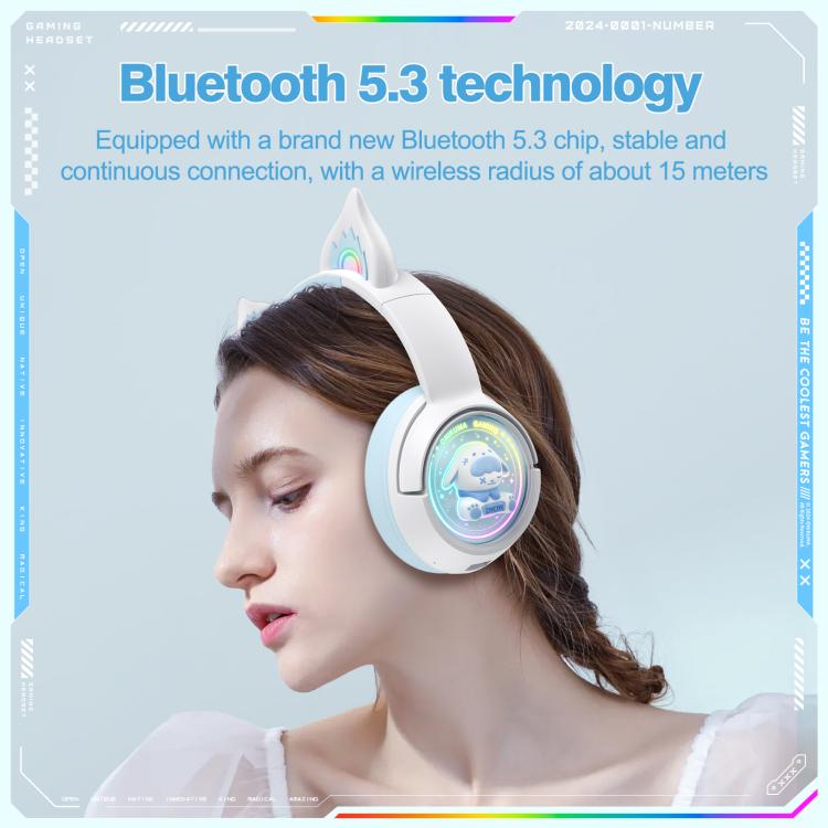 ONIKUMA B5 RGB BT / Wired / 2.4G Fox Shaped Headphones(White Blue)