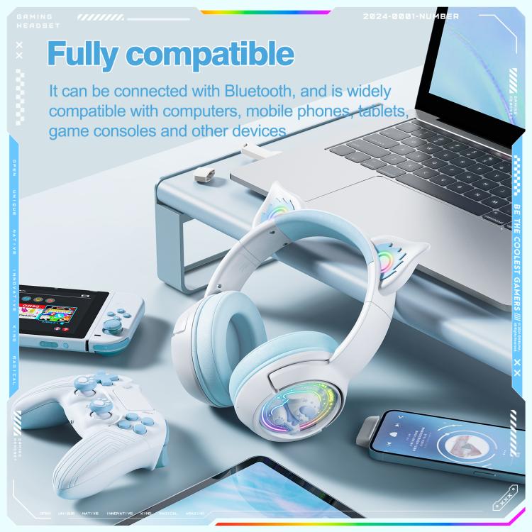 ONIKUMA B5 RGB BT / Wired / 2.4G Fox Shaped Headphones(White Blue)
