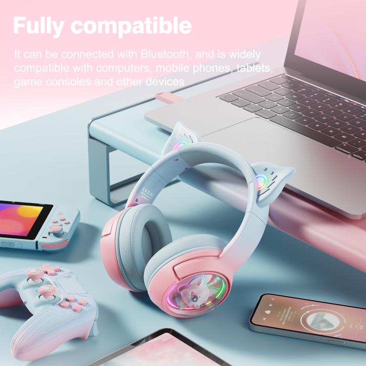 ONIKUMA B5 RGB BT / Wired / 2.4G Fox Shaped Headphones(Pink Blue)