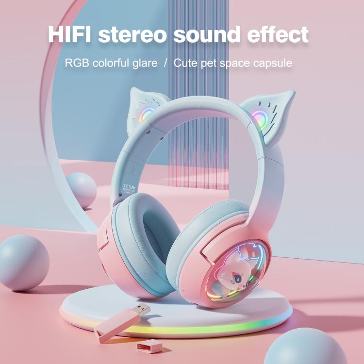 ONIKUMA B5 RGB BT / Wired / 2.4G Fox Shaped Headphones(Pink Blue)