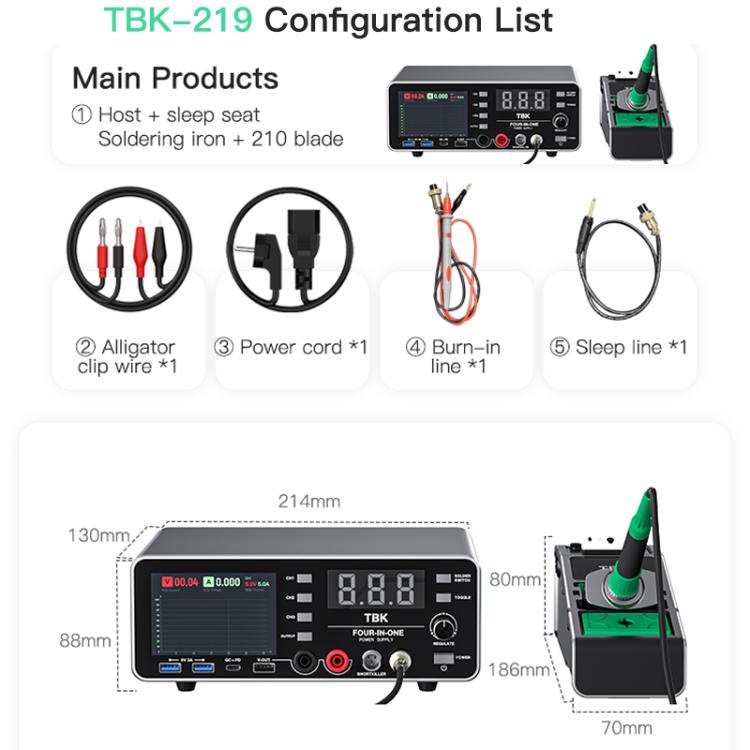 TBK-219 20V / 5A All-purpose Integrated Workstation Power Supply with C210 Soldering Iron, Plug:UK Plug