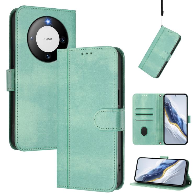 Line Splicing Buckle Retro Leather Phone Case, For Huawei Mate 60, For Huawei P60 Art, For Huawei P60 / P60 Pro