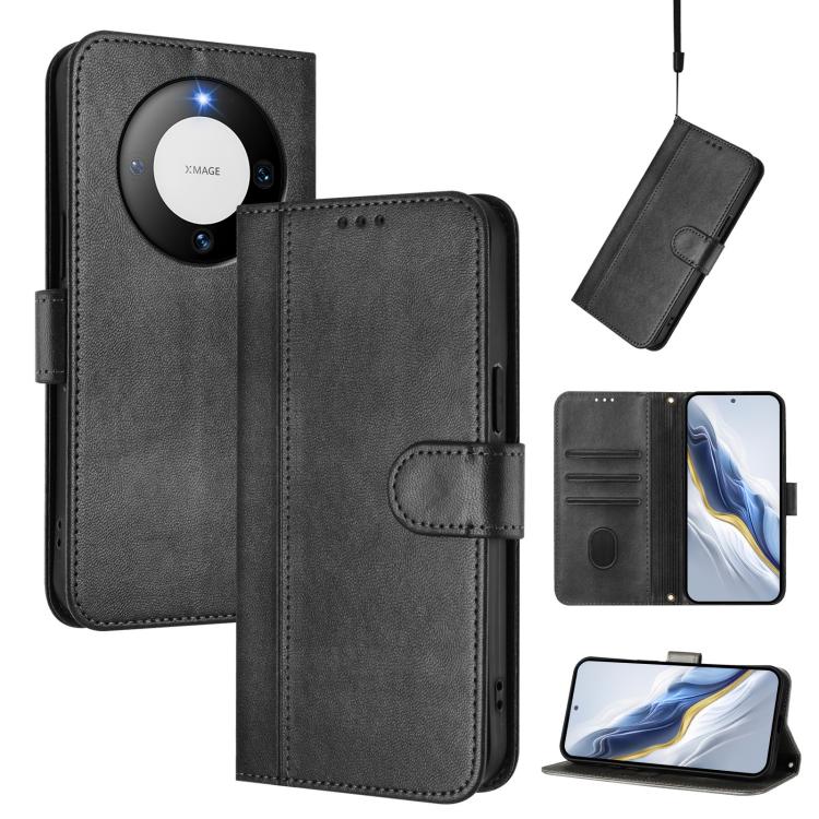 Line Splicing Buckle Retro Leather Phone Case, For Huawei Mate 60, For Huawei P60 Art, For Huawei P60 / P60 Pro