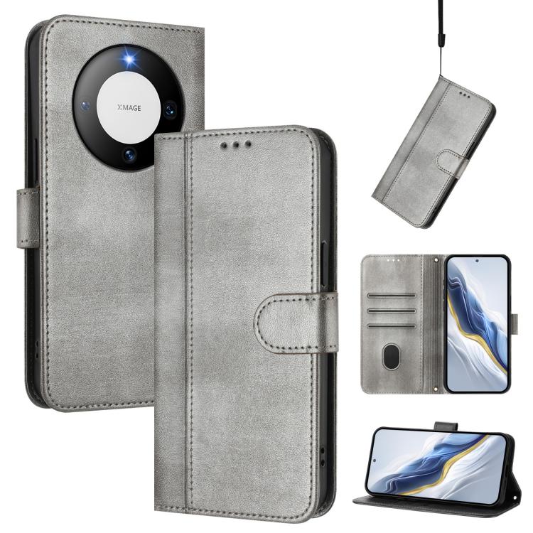 Line Splicing Buckle Retro Leather Phone Case, For Huawei Mate 60, For Huawei P60 Art, For Huawei P60 / P60 Pro