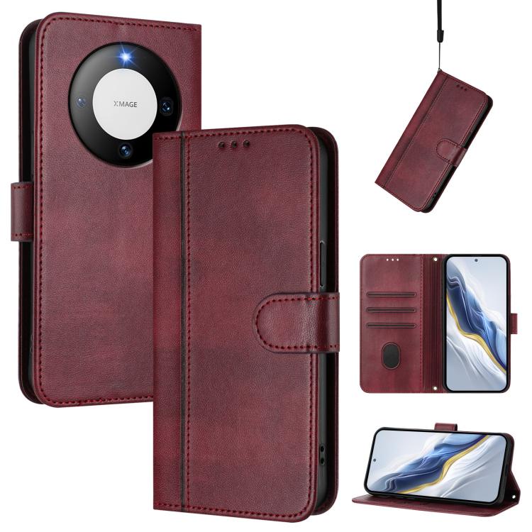 Line Splicing Buckle Retro Leather Phone Case, For Huawei Mate 60, For Huawei P60 Art, For Huawei P60 / P60 Pro