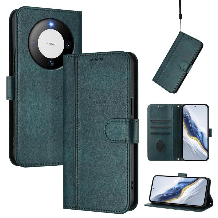 Line Splicing Buckle Retro Leather Phone Case, For Huawei Mate 60, For Huawei P60 Art, For Huawei P60 / P60 Pro