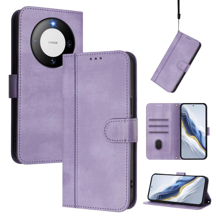 Line Splicing Buckle Retro Leather Phone Case, For Huawei Mate 60, For Huawei P60 Art, For Huawei P60 / P60 Pro