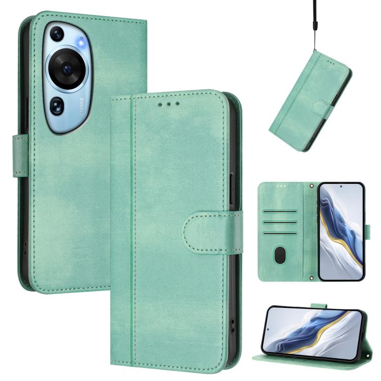 Line Splicing Buckle Retro Leather Phone Case, For Huawei Mate 60, For Huawei P60 Art, For Huawei P60 / P60 Pro