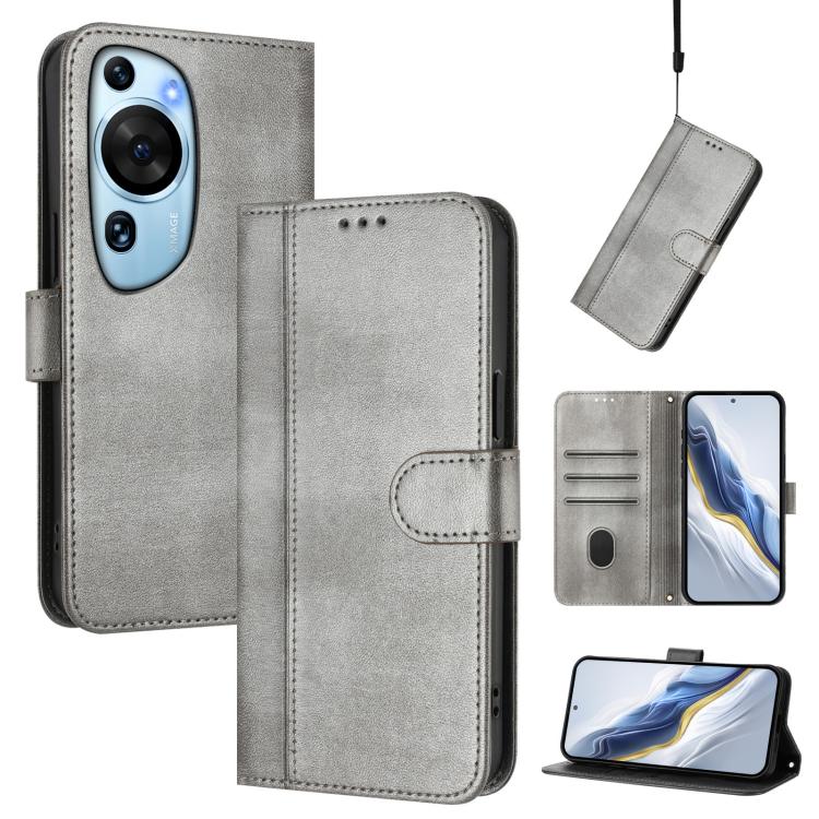 Line Splicing Buckle Retro Leather Phone Case, For Huawei Mate 60, For Huawei P60 Art, For Huawei P60 / P60 Pro