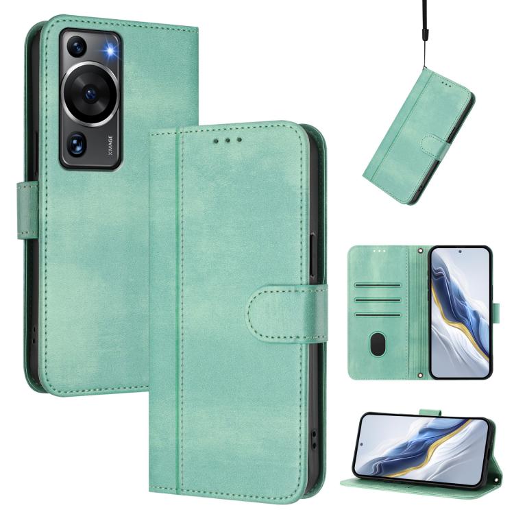 Line Splicing Buckle Retro Leather Phone Case, For Huawei Mate 60, For Huawei P60 Art, For Huawei P60 / P60 Pro