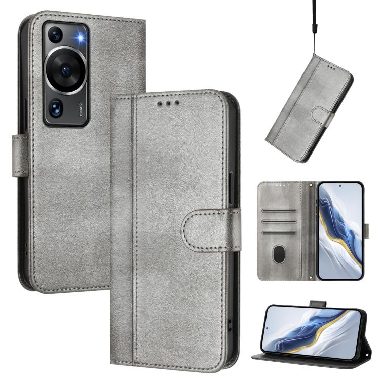 Line Splicing Buckle Retro Leather Phone Case, For Huawei Mate 60, For Huawei P60 Art, For Huawei P60 / P60 Pro