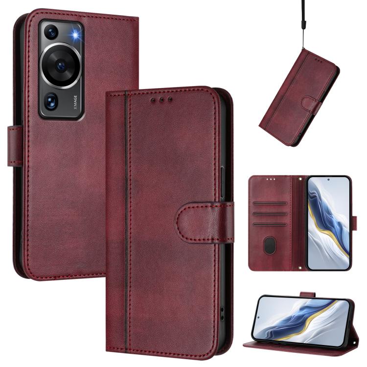 Line Splicing Buckle Retro Leather Phone Case, For Huawei Mate 60, For Huawei P60 Art, For Huawei P60 / P60 Pro