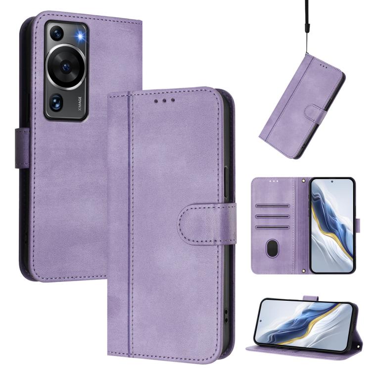 Line Splicing Buckle Retro Leather Phone Case, For Huawei Mate 60, For Huawei P60 Art, For Huawei P60 / P60 Pro