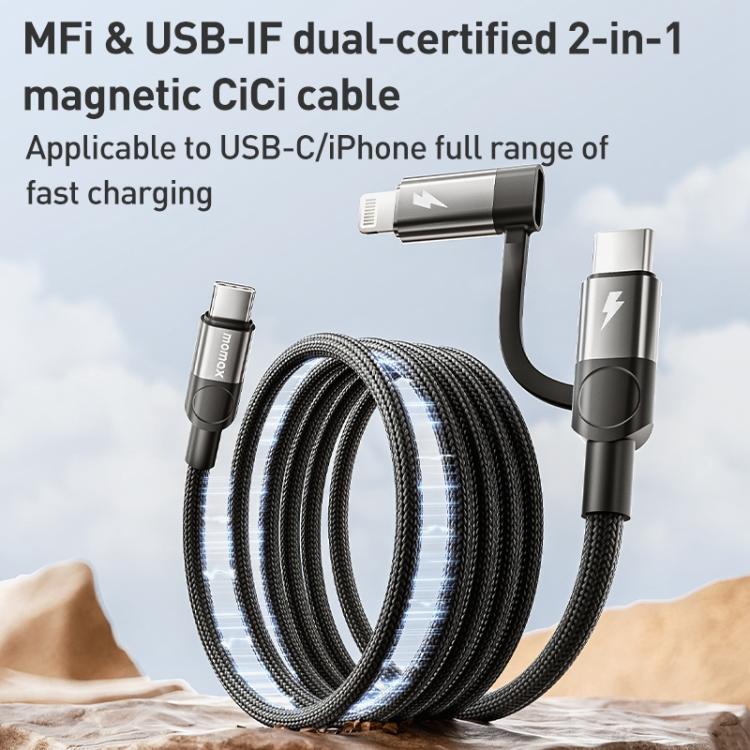 Momax Mag.Link Duo Magnetic 60W USB-C / Type-C to USB-C / Type-C / 8 Pin Data Cable, Length:1m(Black)