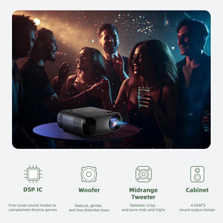 AUN AKEY9S 1080P 1000ANSI Autofocus WIFI Display Smart Projector, UK Plug(Black)