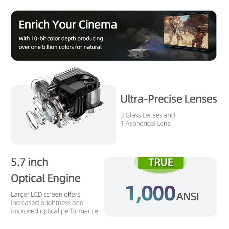 AUN AKEY9S 1080P 1000ANSI Autofocus WIFI Display Smart Projector, EU Plug(Black)