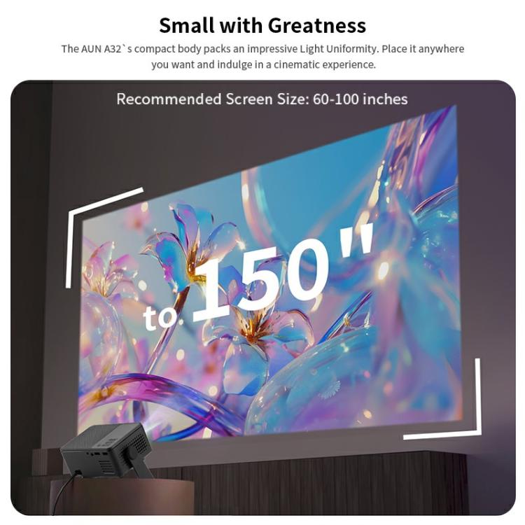 AUN A32 Pro 1280x720P 300ANSI Android 13 WIFI Display Smart Projector, AU Plug(Black)
