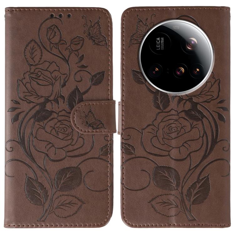 Rose Butterfly Embossed Leather Phone Case, For Xiaomi 15 Ultra, For Xiaomi Poco X7 Pro, For Xiaomi 15 Pro, For Xiaomi 15
