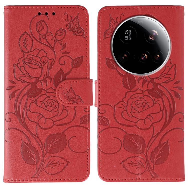 Rose Butterfly Embossed Leather Phone Case, For Xiaomi 15 Ultra, For Xiaomi Poco X7 Pro, For Xiaomi 15 Pro, For Xiaomi 15