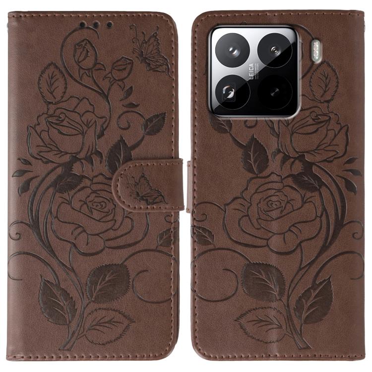 Rose Butterfly Embossed Leather Phone Case, For Xiaomi 15 Ultra, For Xiaomi Poco X7 Pro, For Xiaomi 15 Pro, For Xiaomi 15