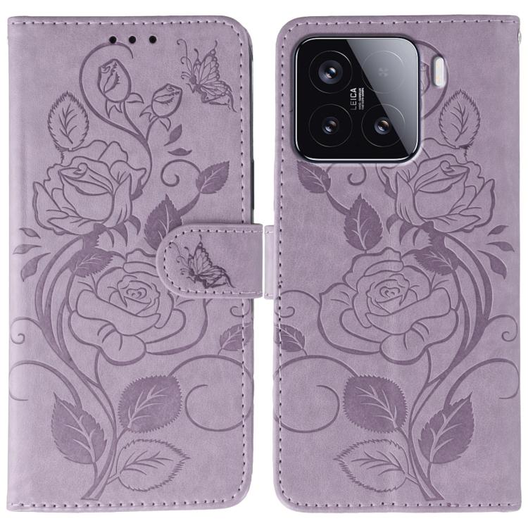 Rose Butterfly Embossed Leather Phone Case, For Xiaomi 15 Ultra, For Xiaomi Poco X7 Pro, For Xiaomi 15 Pro, For Xiaomi 15