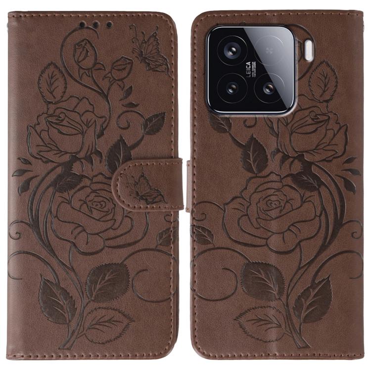 Rose Butterfly Embossed Leather Phone Case, For Xiaomi 15 Ultra, For Xiaomi Poco X7 Pro, For Xiaomi 15 Pro, For Xiaomi 15