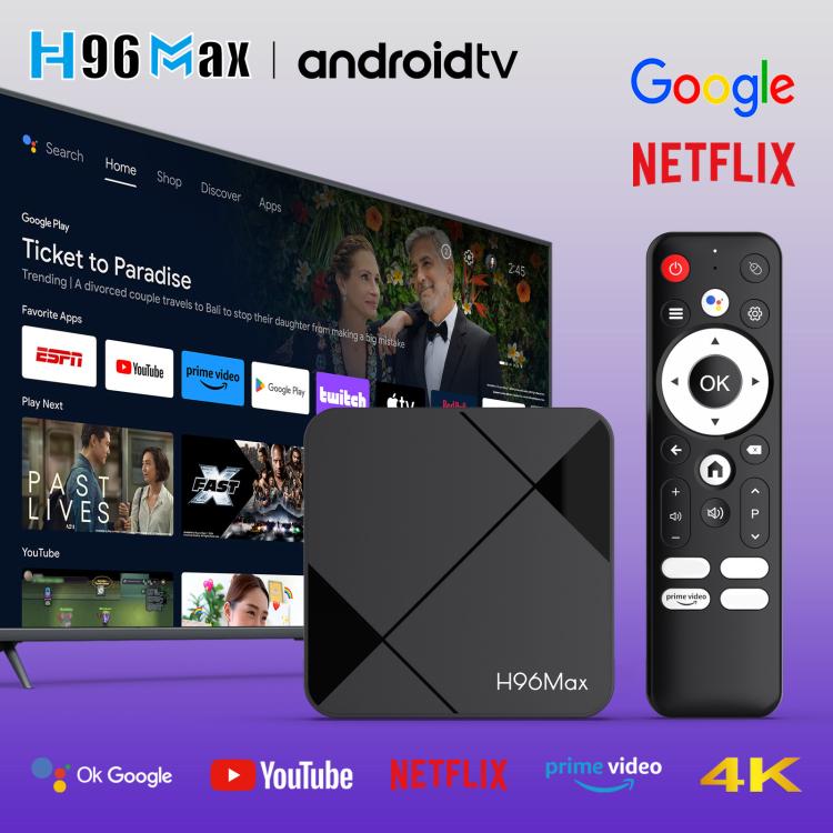 H96Max 4K UHD Android 14 Smart TV Box with Remote Control, RK3518 Quad-Core, 2GB+16GB