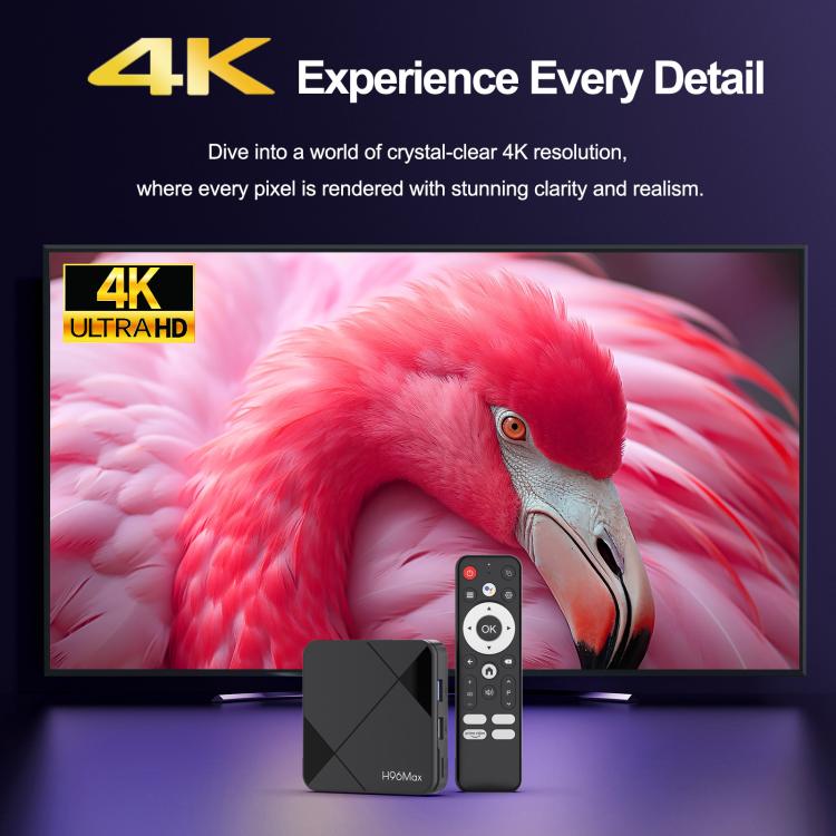 H96Max 4K UHD Android 14 Smart TV Box with Remote Control, RK3518 Quad-Core, 2GB+16GB